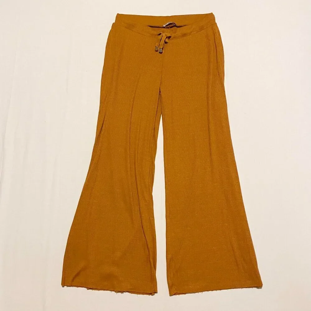 Zara Mustard Drawstring Wide Leg Trousers Womens Size Large - Picture 2 of 13